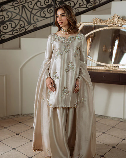 Noorjahan | Gold Pure Tissue Embellished Suit
