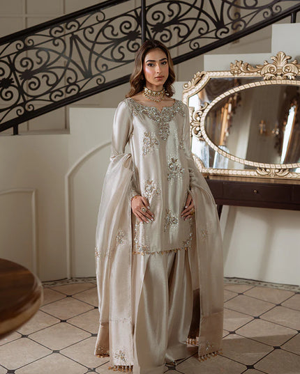 Noorjahan | Gold Pure Tissue Embellished Suit