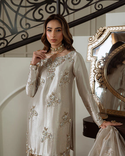 Noorjahan | Gold Pure Tissue Embellished Suit