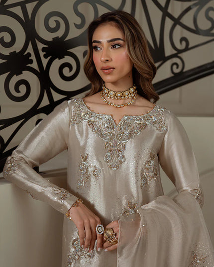 Noorjahan | Gold Pure Tissue Embellished Suit