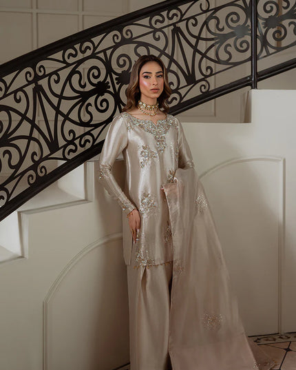 Noorjahan | Gold Pure Tissue Embellished Suit