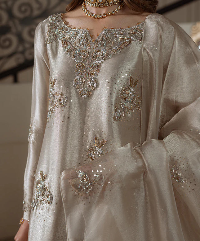 Noorjahan | Gold Pure Tissue Embellished Suit