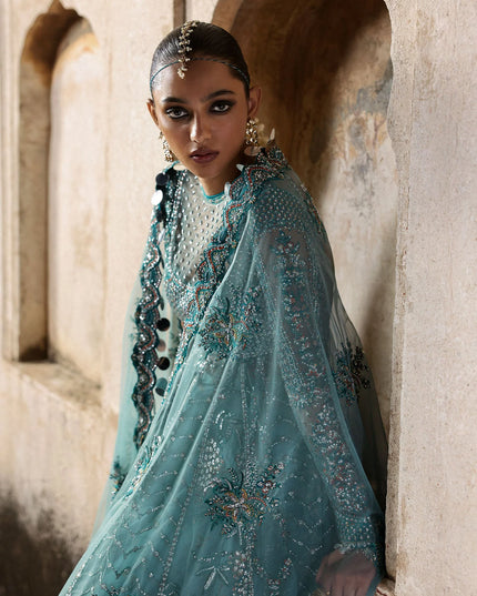 Nagma | Hussain Rehar Blue Embroidered Net Peshwas