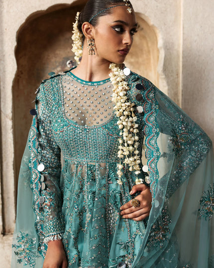 Nagma | Hussain Rehar Blue Embroidered Net Peshwas