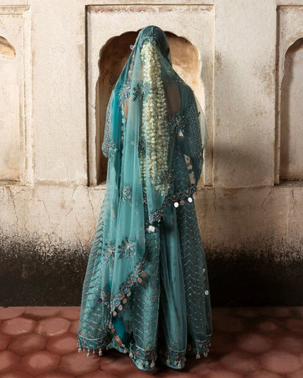 Nagma | Hussain Rehar Blue Embroidered Net Peshwas