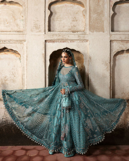 Nagma | Hussain Rehar Blue Embroidered Net Peshwas