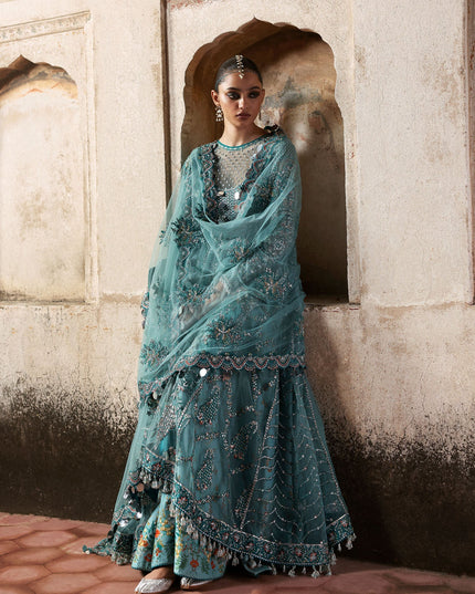 Nagma | Hussain Rehar Blue Embroidered Net Peshwas