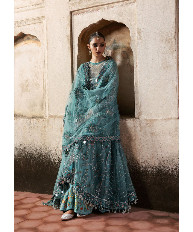 Nagma | Hussain Rehar Blue Embroidered Net Peshwas