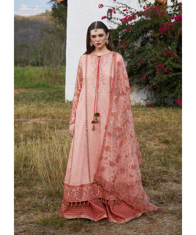 Hussain Rehar | Peach Embroidered Lawn Sharara