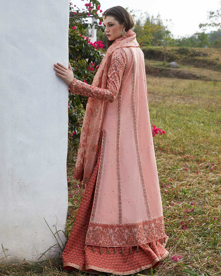 Hussain Rehar | Peach Embroidered Lawn Sharara