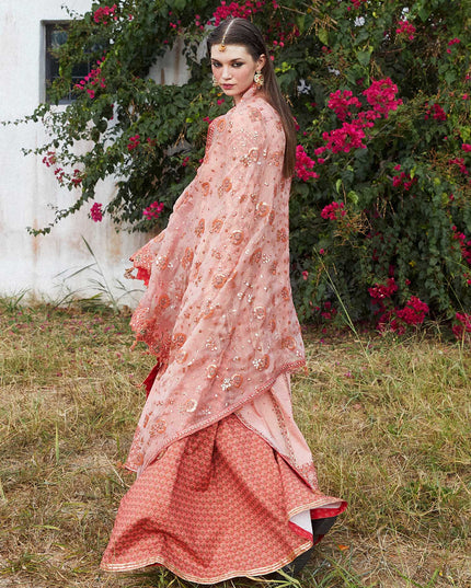 Hussain Rehar | Peach Embroidered Lawn Sharara