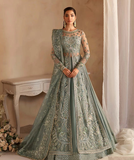 Noche | Mint Green Organza Embroidered Hand Embellished Lehenga