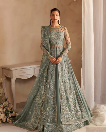 Noche | Mint Green Organza Embroidered Hand Embellished Lehenga