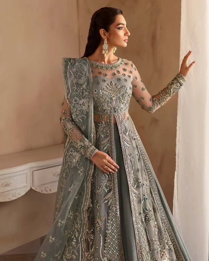 Noche | Mint Green Organza Embroidered Hand Embellished Lehenga