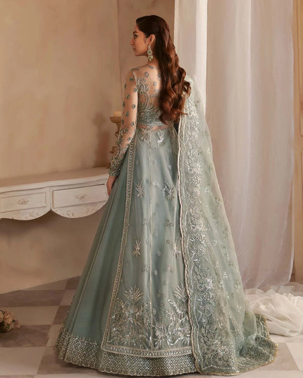 Noche | Mint Green Organza Embroidered Hand Embellished Lehenga