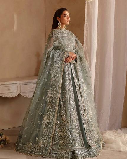 Noche | Mint Green Organza Embroidered Hand Embellished Lehenga