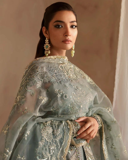 Noche | Mint Green Organza Embroidered Hand Embellished Lehenga