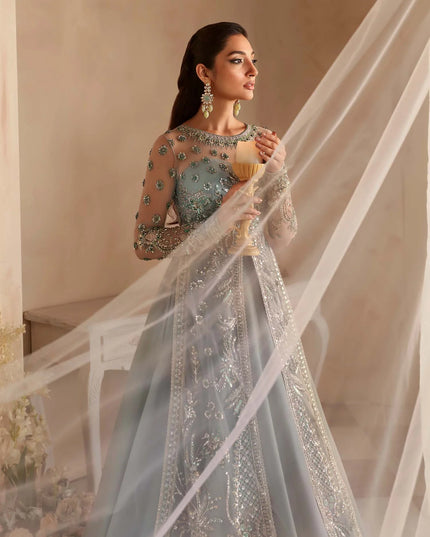 Noche | Mint Green Organza Embroidered Hand Embellished Lehenga