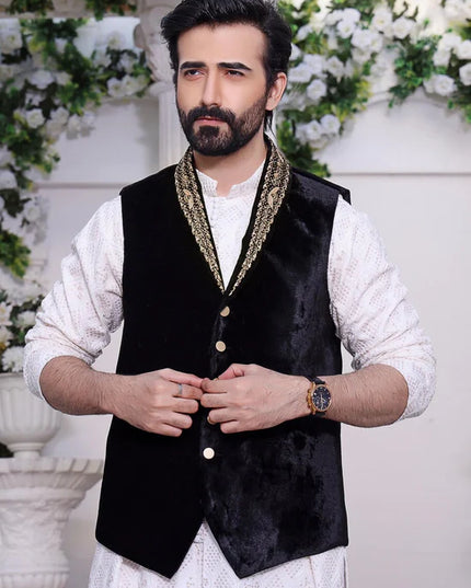 Noir Velvet Hand Embroidered Waistcoat