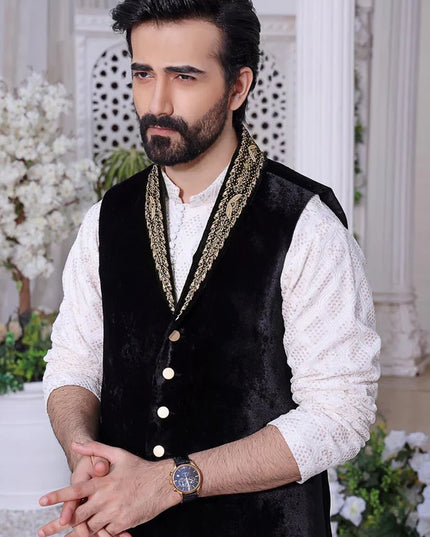 Noir Velvet Hand Embroidered Waistcoat