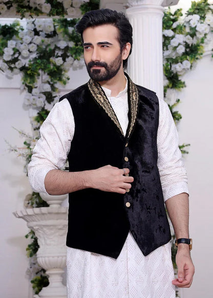 Noir Velvet Hand Embroidered Waistcoat