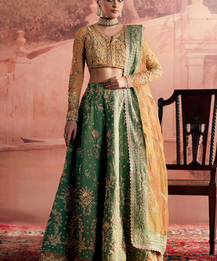 Noorani | Green Hand Silk Embellished Embroidered Lehenga
