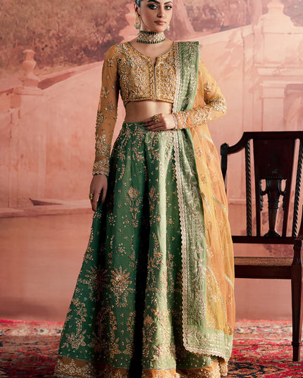 Noorani | Green Hand Silk Embellished Embroidered Lehenga