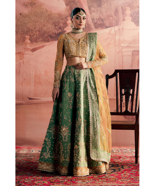 Noorani | Green Hand Silk Embellished Embroidered Lehenga