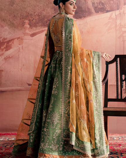 Noorani | Green Hand Silk Embellished Embroidered Lehenga