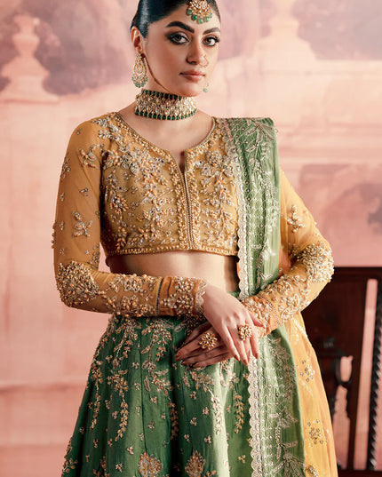 Noorani | Green Hand Silk Embellished Embroidered Lehenga