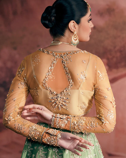 Noorani | Green Hand Silk Embellished Embroidered Lehenga