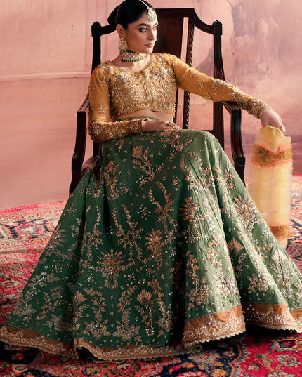 Noorani | Green Hand Silk Embellished Embroidered Lehenga
