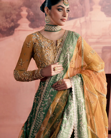 Noorani | Green Hand Silk Embellished Embroidered Lehenga