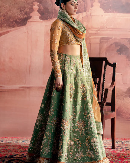 Noorani | Green Hand Silk Embellished Embroidered Lehenga