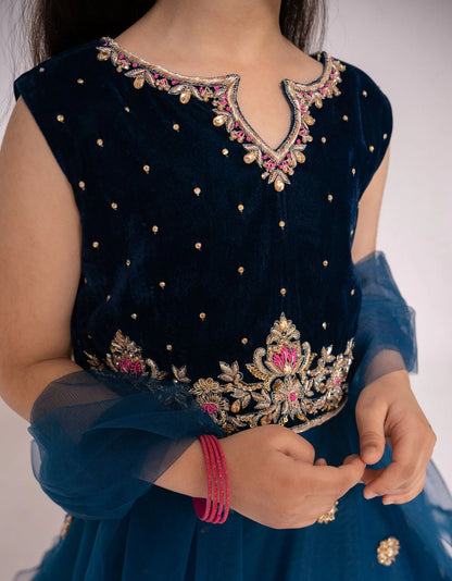 Noori | Girls Zinc Velvet Net Lehenga Choli