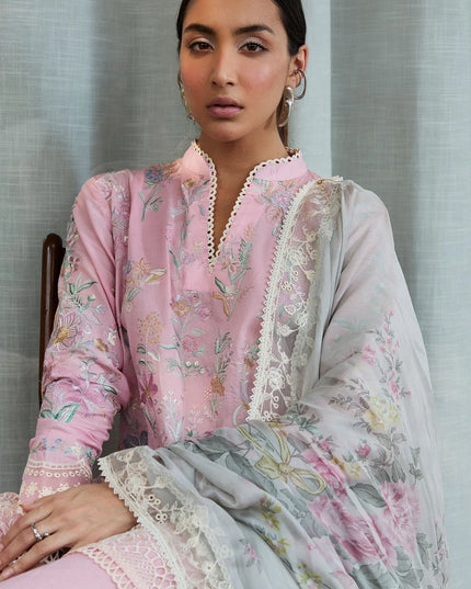 Zara ShahJahan | Pink Floral Embroidered Lawn Suit