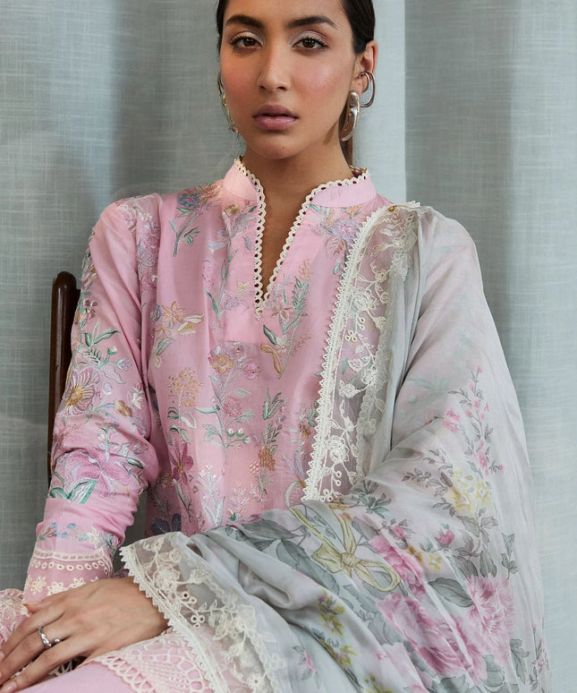 Zara ShahJahan | Pink Floral Embroidered Lawn Suit