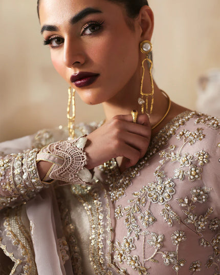 Nure | Rust Organza Hand Embellished Frock