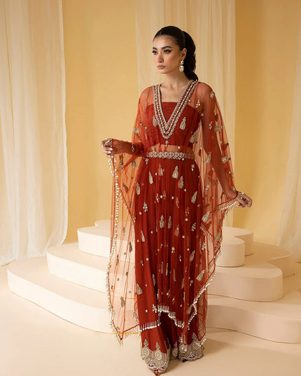 EDEN | Rust Net Embellished Kaftan