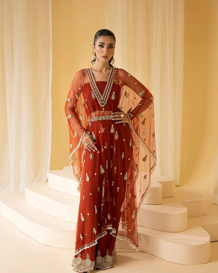 EDEN | Rust Net Embellished Kaftan