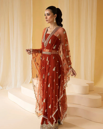 EDEN | Rust Net Embellished Kaftan