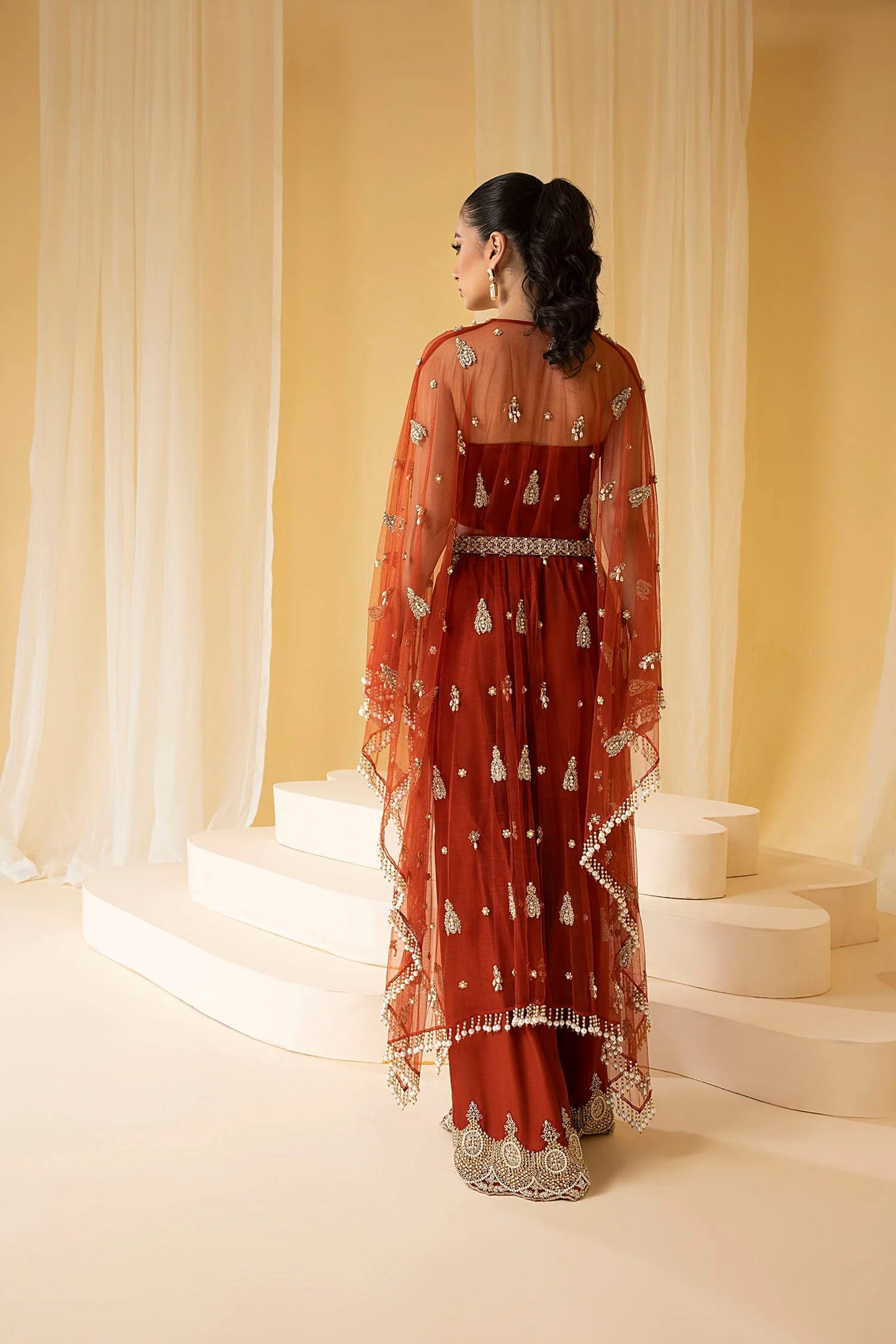 EDEN | Rust Net Embellished Kaftan