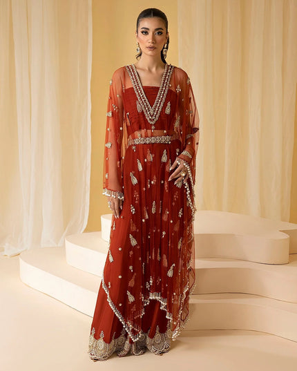 EDEN | Rust Net Embellished Kaftan