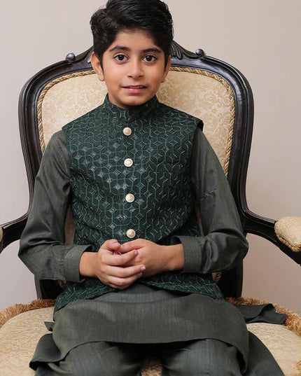 1 Piece | Boys Dark Green Waistcoat