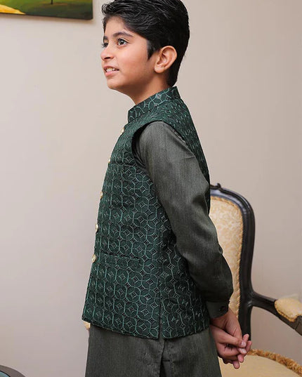 1 Piece | Boys Dark Green Waistcoat