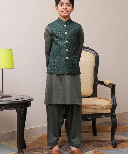 1 Piece | Boys Dark Green Waistcoat