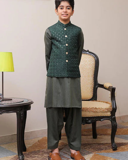 1 Piece | Boys Dark Green Waistcoat
