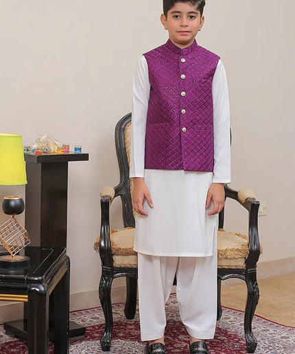 1 Piece | Boys Purple Banarsi Waistcoat