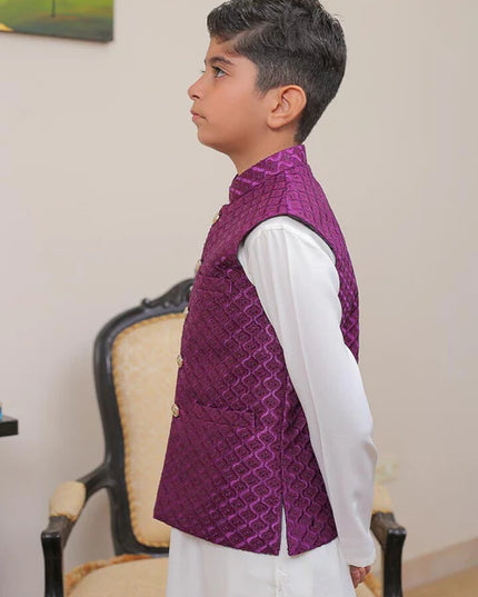 1 Piece | Boys Purple Banarsi Waistcoat