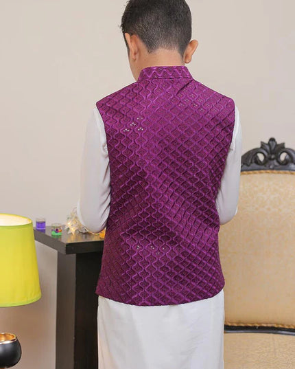 1 Piece | Boys Purple Banarsi Waistcoat